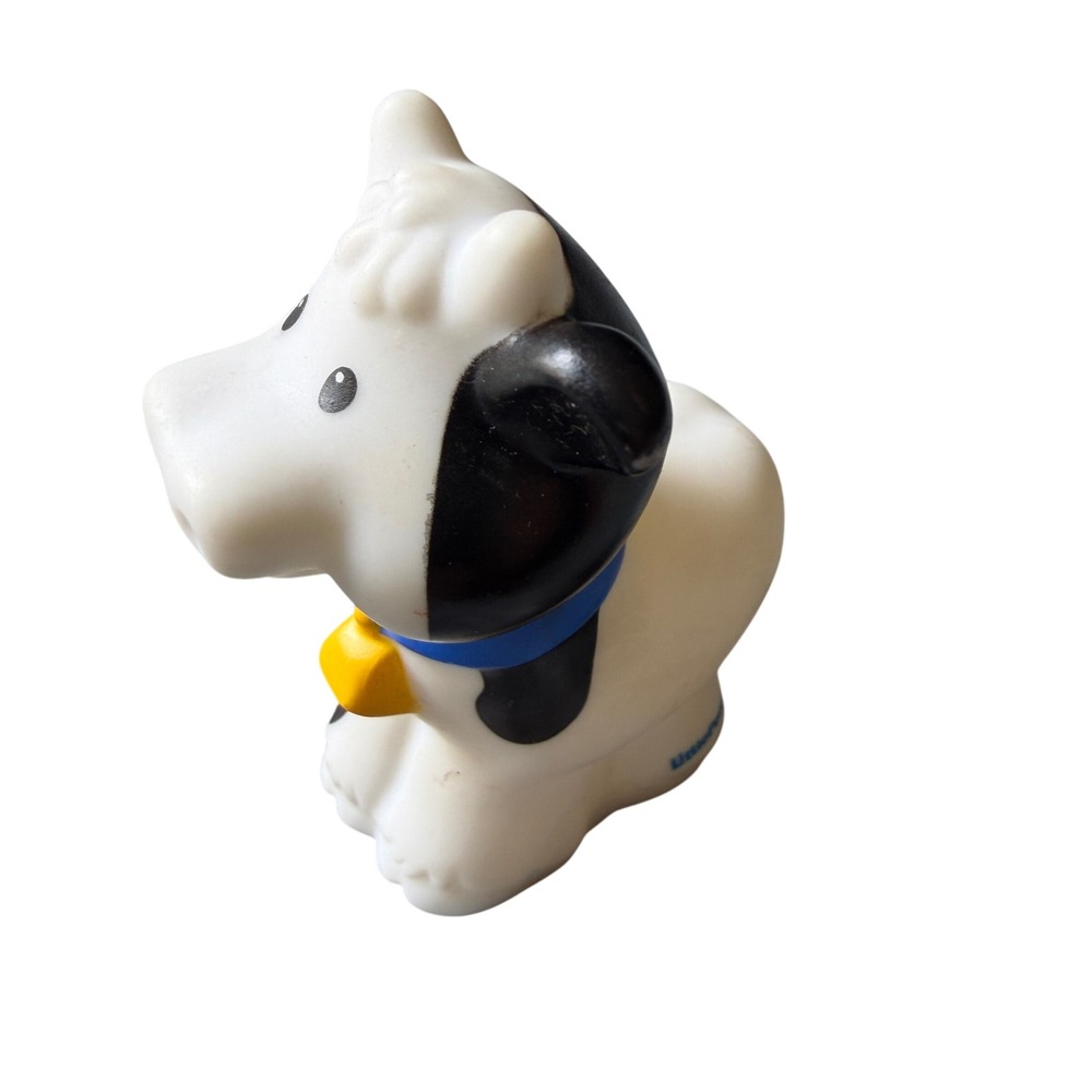 Fisher Price Little People Cow Figure Black White Blue Collar Yellow Bell 2011